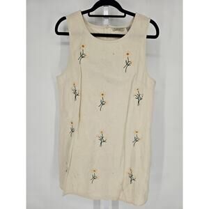 Jenna Lane Womens L Knee Length Sleeveless Dress Linen Blend Floral Cottagecore
